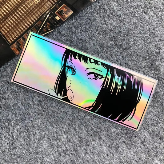 Anime Girl Laser Rainbow Stickers | Vibrant & Durable