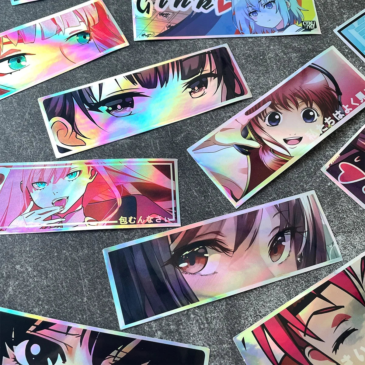 Anime Girl Laser Rainbow Stickers | Vibrant & Durable