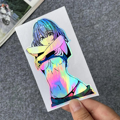 Anime Girl Laser Rainbow Stickers | Vibrant & Durable