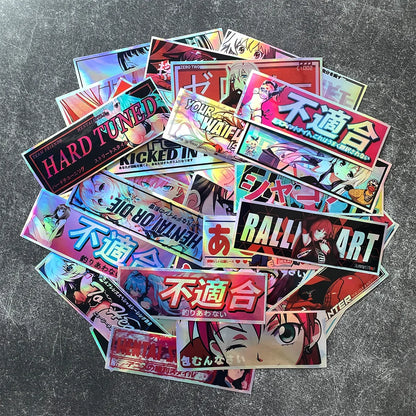 Anime Girl Laser Rainbow Stickers | Vibrant & Durable