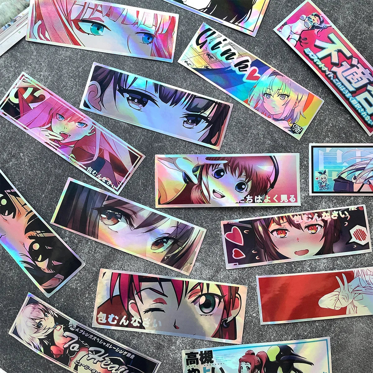 Anime Girl Laser Rainbow Stickers | Vibrant & Durable