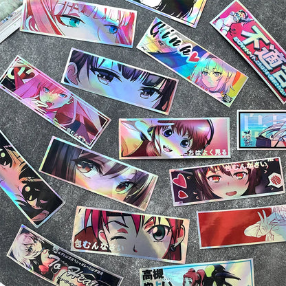Anime Girl Laser Rainbow Stickers | Vibrant & Durable