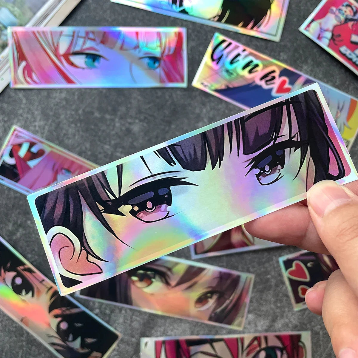 Anime Girl Laser Rainbow Stickers | Vibrant & Durable