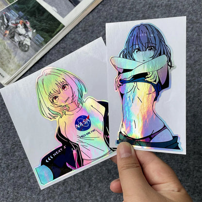 Anime Girl Laser Rainbow Stickers | Vibrant & Durable