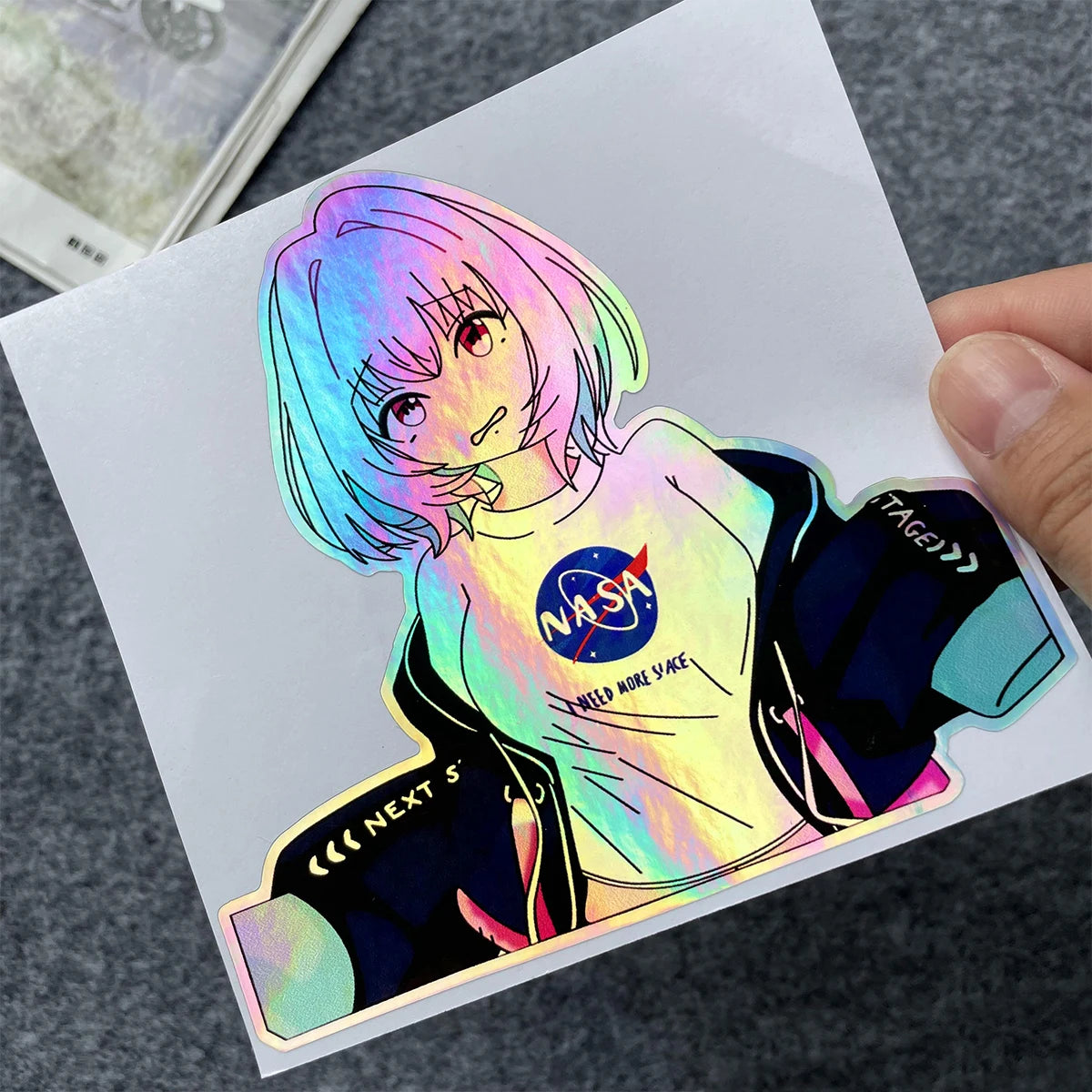 Anime Girl Laser Rainbow Stickers | Vibrant & Durable