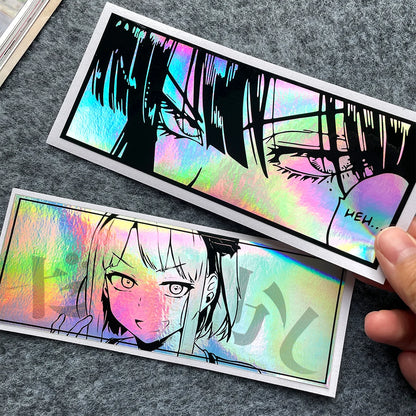 Anime Girl Laser Rainbow Stickers | Vibrant & Durable