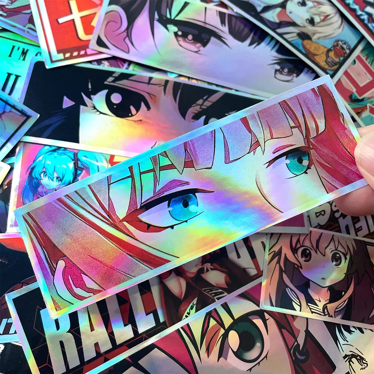 Anime Girl Laser Rainbow Stickers | Vibrant & Durable