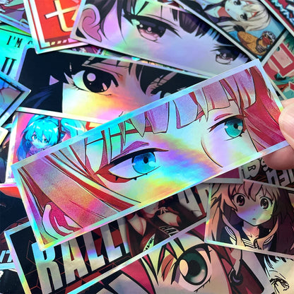Anime Girl Laser Rainbow Stickers | Vibrant & Durable