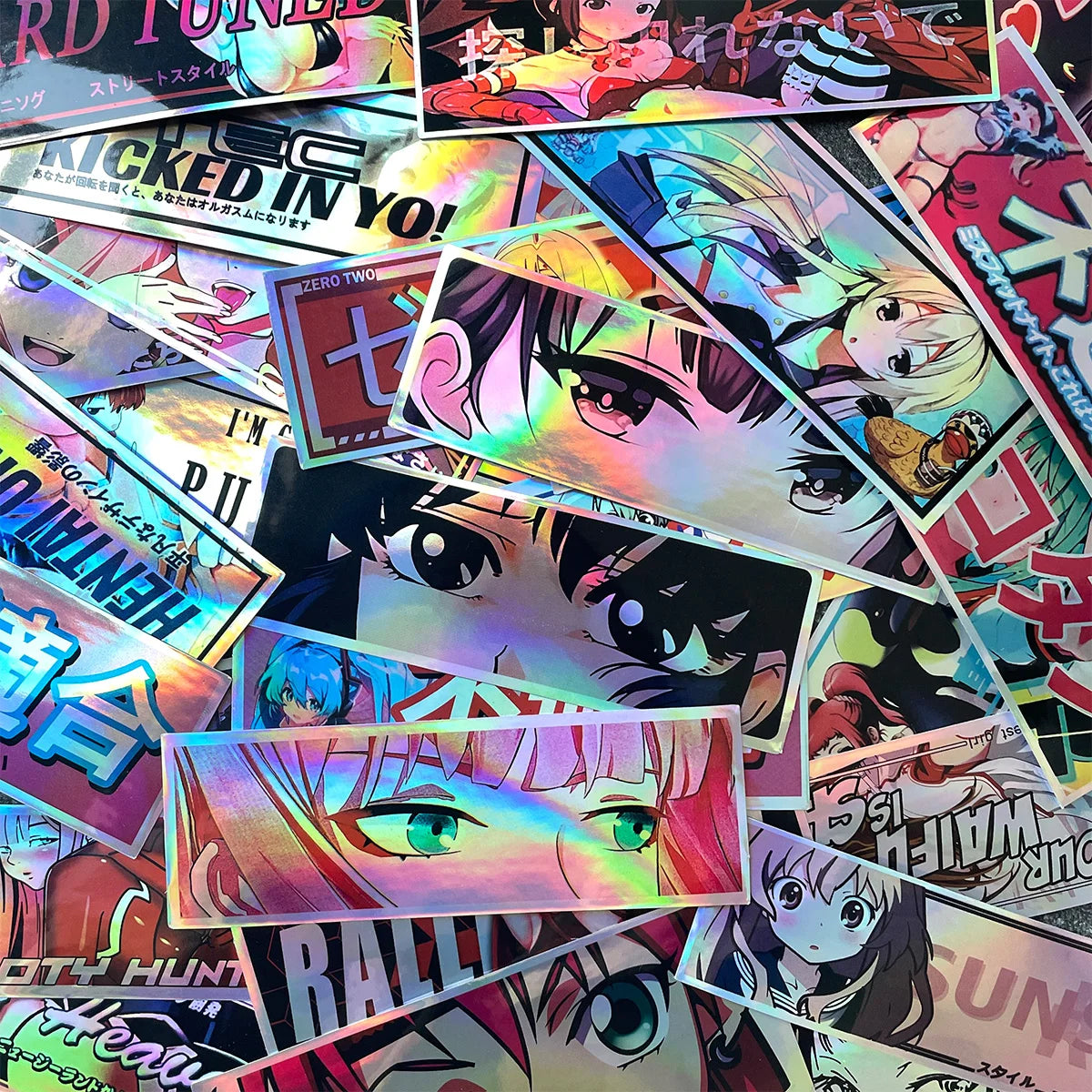 Anime Girl Laser Rainbow Stickers | Vibrant & Durable